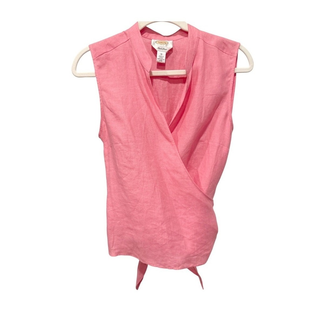 Talbots Womens Coastal Irish Linen Wrap Top Sleeveless Tie Back 10 Pink